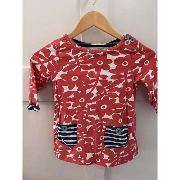 Girls Mini Boden Red & Blue Floral Shirt Stripes Buttons Kids Clothing Size 5 6 - Picture 1 of 5